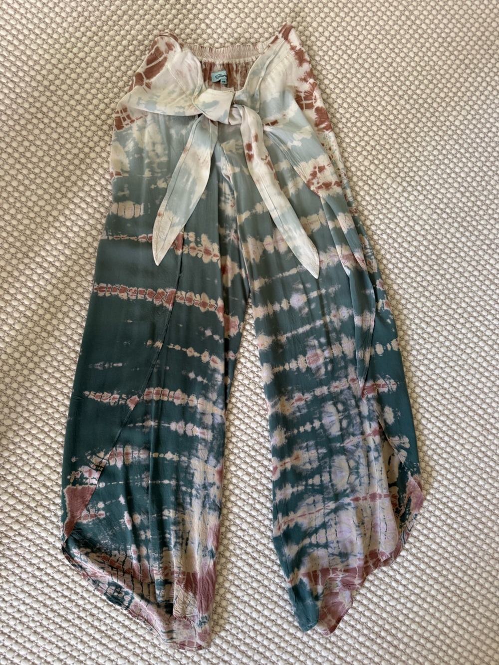 Shore Pastel Tie-Dye Wide Leg Pants in Teal and Brown